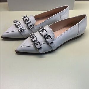 AGL Leather Pointed-Toe Loafers w/ Silver Buckles NWT size